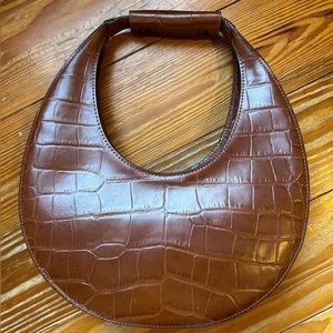 STAUD Moon Bag Saddle Croc Embossed